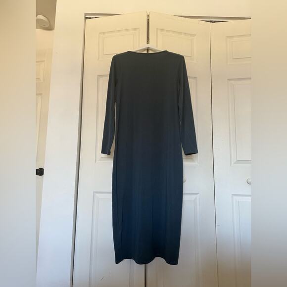 Eileen Fisher Stretch Jersey Knit Jewel Tone Neck Dress Blue Green Size Small - Picture 9 of 9